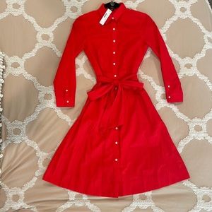 NWT J. Crew red dress size 0 collared button down 100% cotton with pockets